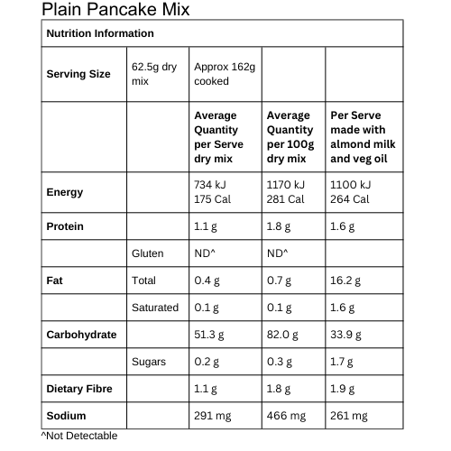 Vegan, Gluten Free Plain Pancake Mix 500g